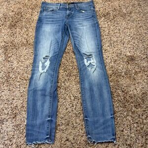 Lucky Brand Stella Skinny Jeans  Distressed Ripped Knee Raw Hem 2 26 Womens